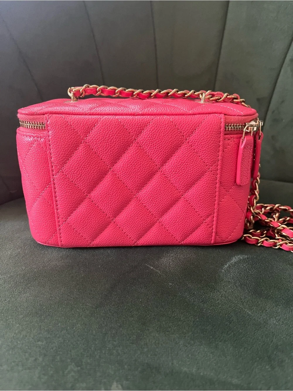 CHANEL Coral Pink Quilted Vanity Crossbody with Gold-Tone Chain